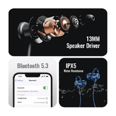 Matrix Ear neckband with touch controls, voice assistant compatibility, and Bluetooth 5.0 pairing in use